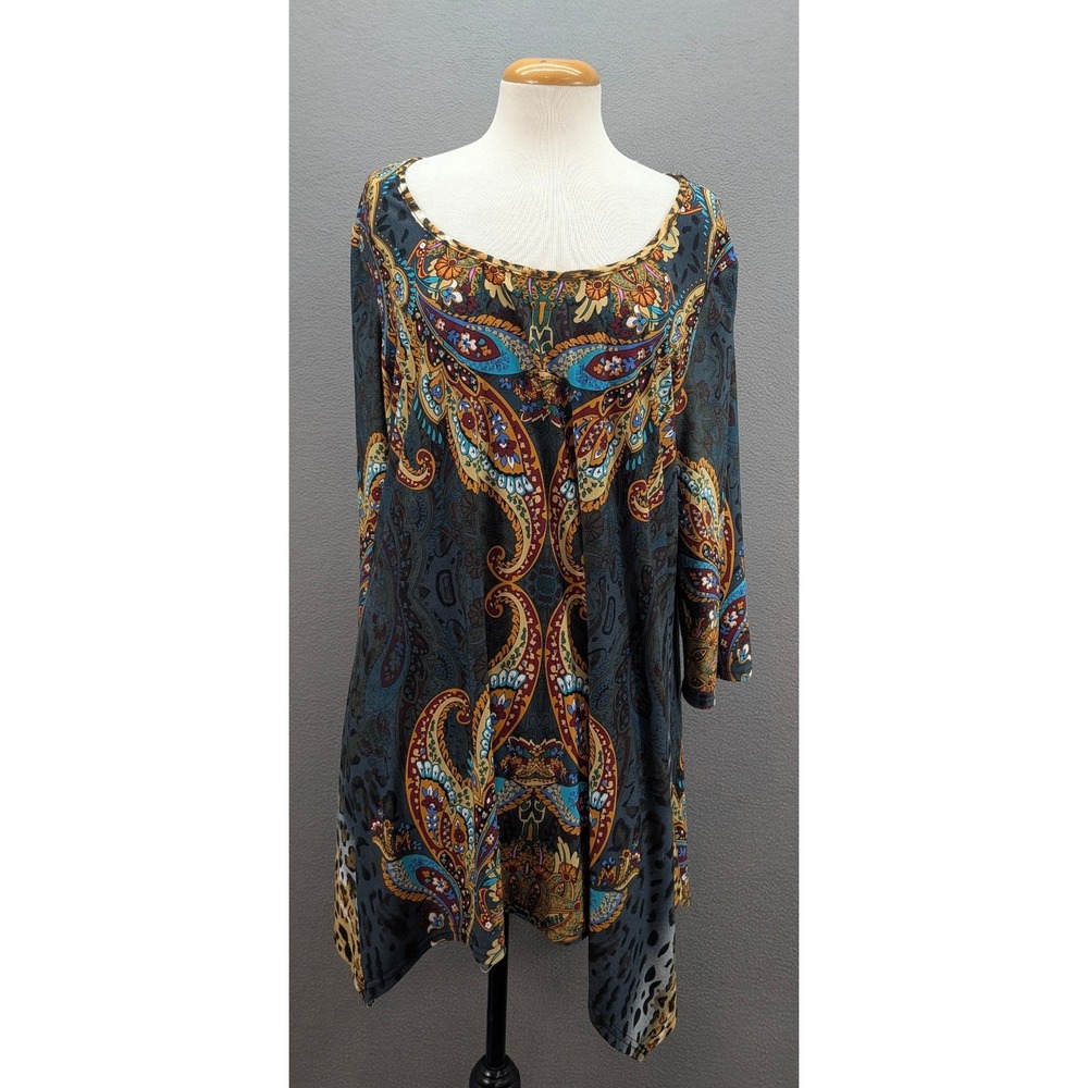White Mark Tunic Top Paisley Long Sleeve Top Plus Sz 2XL Leopard Print Lagenlook - Picture 3 of 10